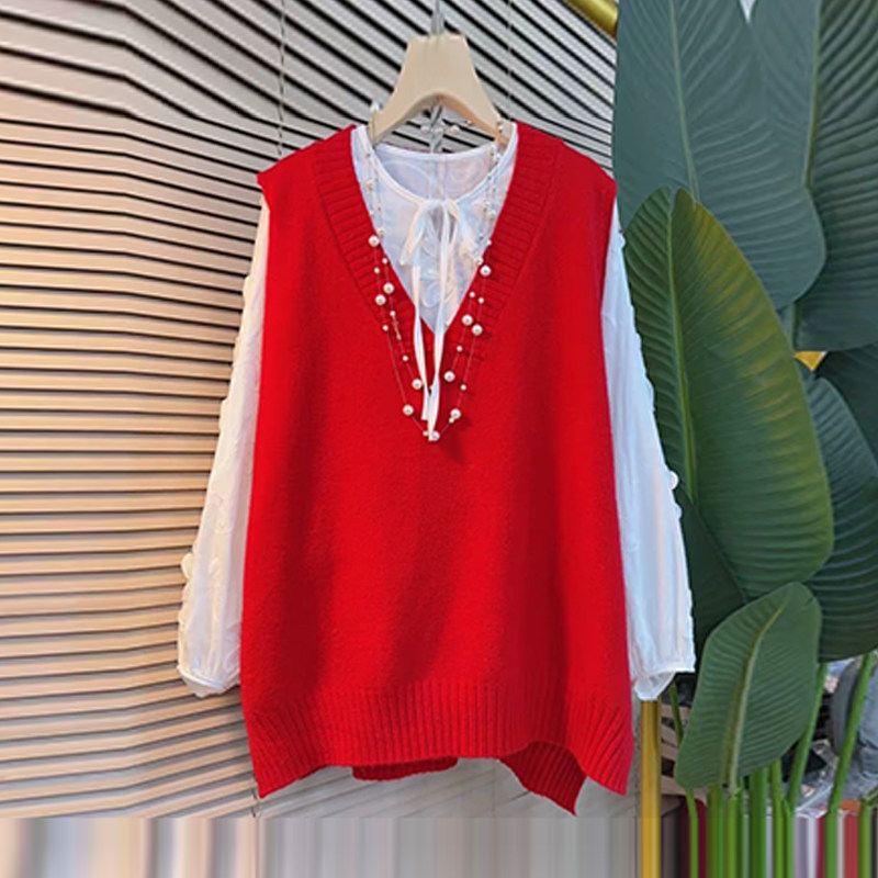 胖妹妹纯色简约2026新款V领净版针织马甲加大码女装圆领花朵小衫,女装/女士精品,大码内搭,淘宝优惠券,粉丝福利购,淘宝优惠卷