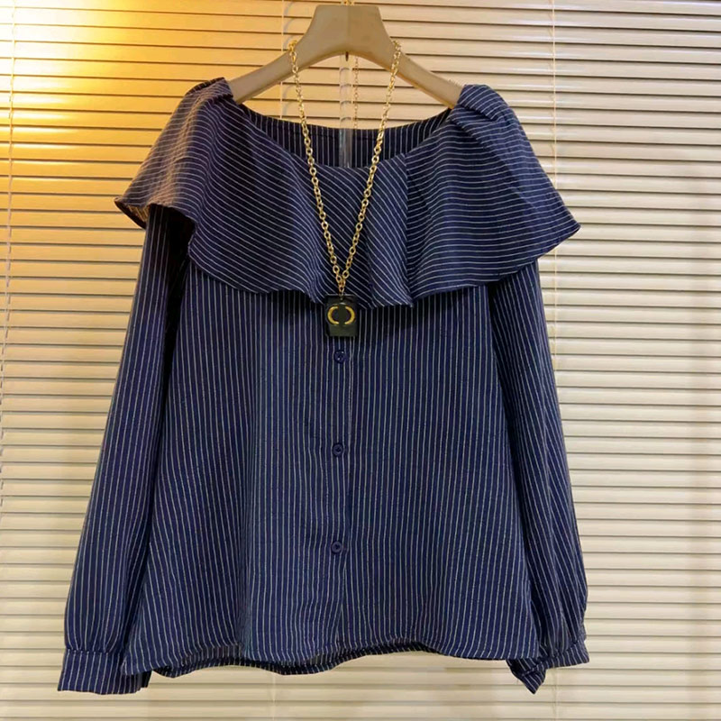 大码女装披肩领长袖可爱休闲衫