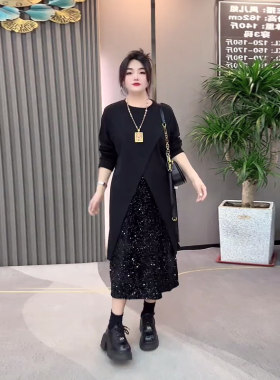 圆领外套亮钻半身裙套装