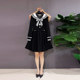 女装 胖MM加肥拼色翻领长袖 收腰连衣裙大码 学院风减龄显瘦黑色裙子