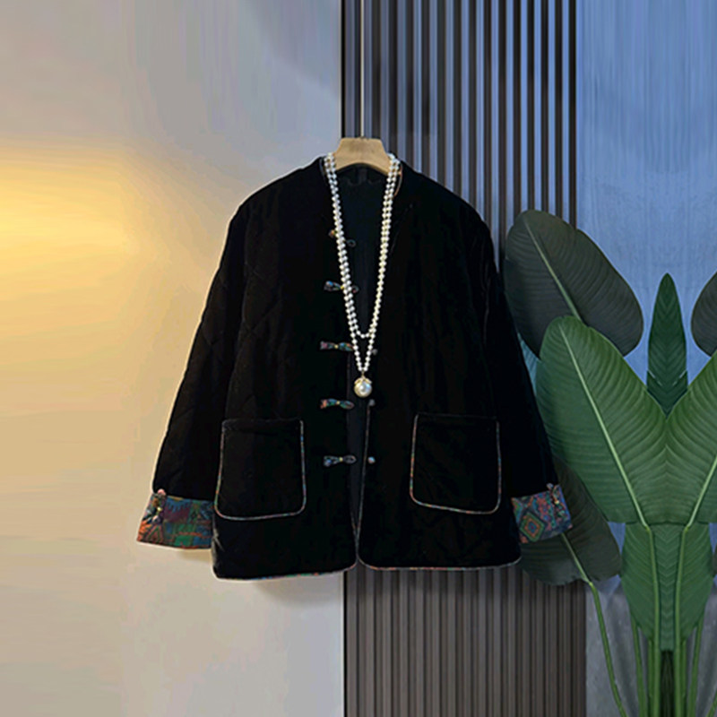 加大码女装花朵袖口盘扣丝绒棉服胖妹妹冬季款复古风百搭国风外套,女装/女士精品,大码棉服,淘宝优惠券,粉丝福利购,淘宝优惠卷