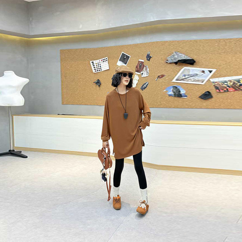 大码女装圆领长袖侧开叉净版大衫宽松遮肚子简约百搭韩版休闲上衣,女装/女士精品,大码内搭,淘宝优惠券,粉丝福利购,淘宝优惠卷