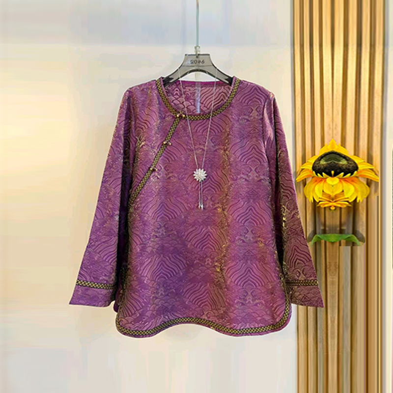 大码女装圆领长袖新中式小衫