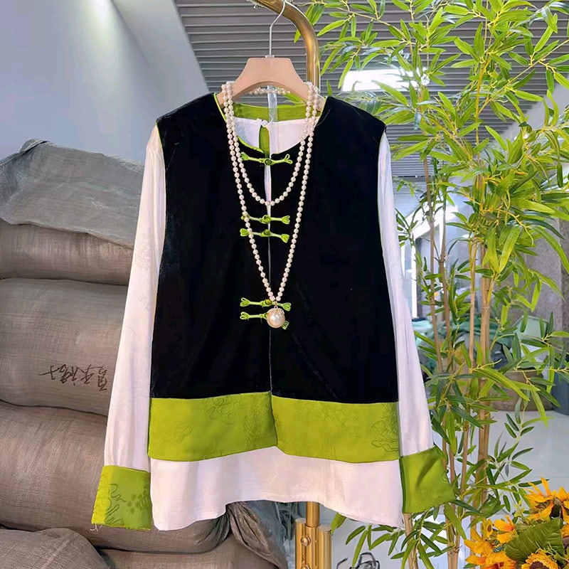 加肥拼色底摆盘扣马甲花朵休闲小衫大码女装秋季款显瘦国风两件套,女装/女士精品,大码套装,淘宝优惠券,粉丝福利购,淘宝优惠卷