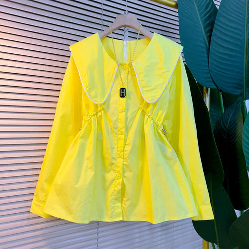 加肥娃领长袖收腰衬衫