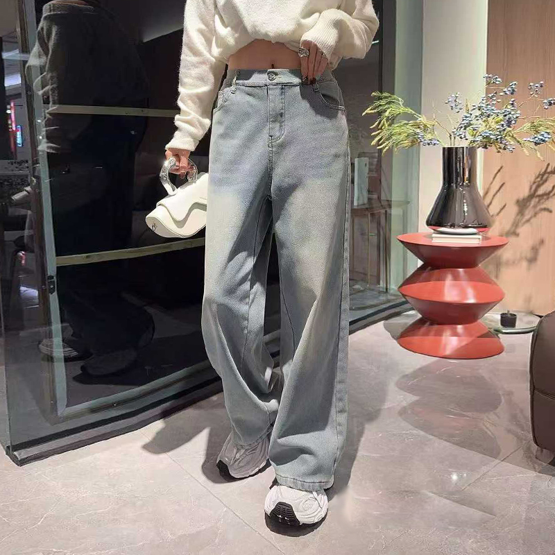 大码女装后腰松紧阔腿净版长裤