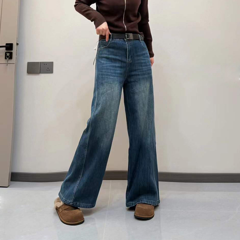 后腰松紧腰加绒阔腿裤