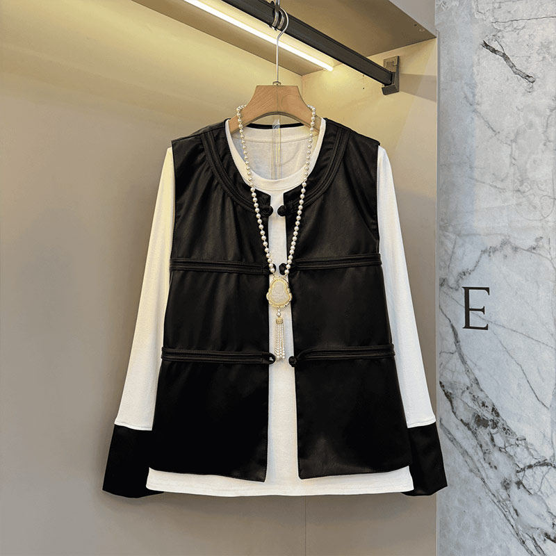 胖妹妹加肥圆领盘扣马甲拼色袖口小衫大码女装复古风时尚两件套潮,女装/女士精品,大码套装,淘宝优惠券,粉丝福利购,淘宝优惠卷