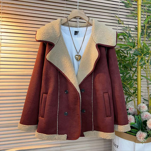 翻领皮毛一体外套上衣