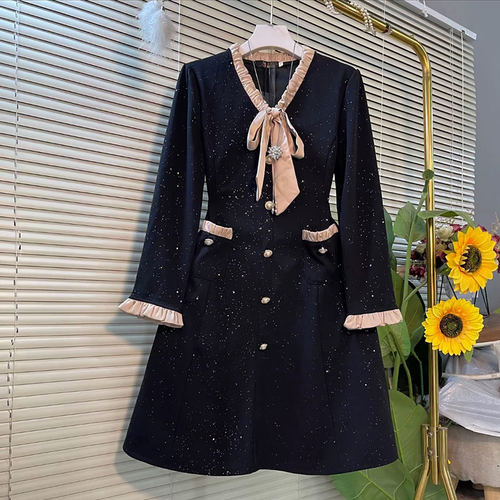 大码女装抽绳系带满身亮点连衣裙