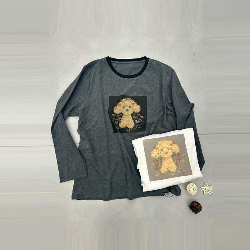大码女装狗狗图案长袖上衣