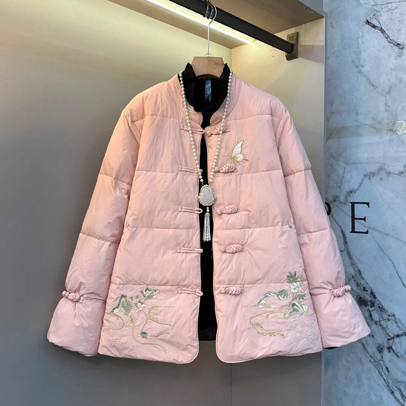 加肥胖MM刺绣图案盘扣棉服大码女装冬季款气质复古风百搭洋气外套,女装/女士精品,大码棉服,淘宝优惠券,粉丝福利购,淘宝优惠卷