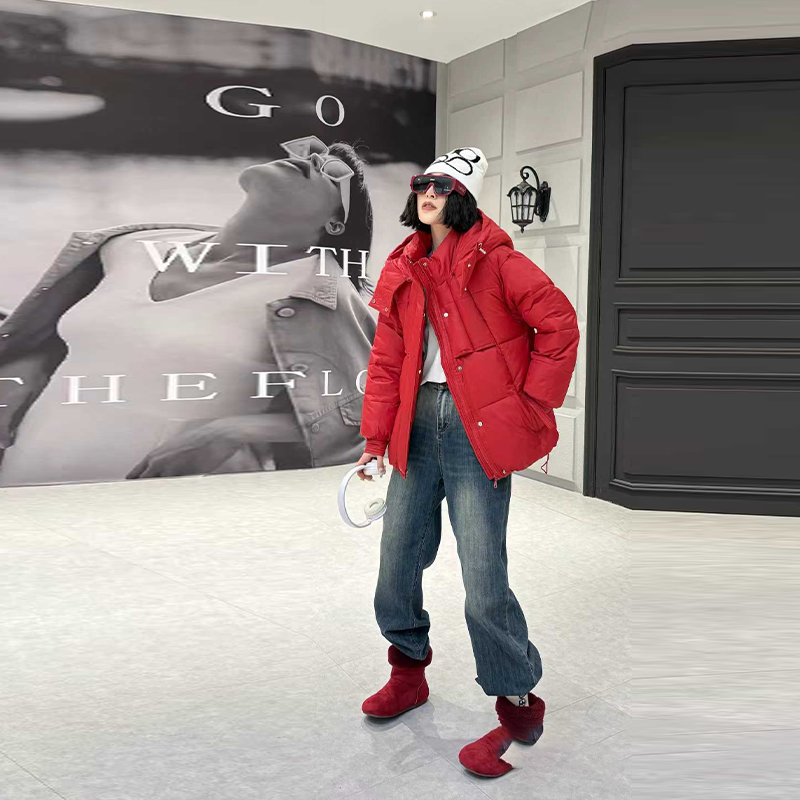 大码女装连帽立领短款棉服