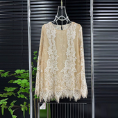 法式 胖妹妹春秋款 小众设计洋气上衣 加肥大码 女装 圆领长袖 蕾丝小衫