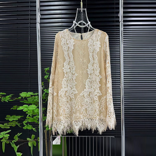大码圆领长袖蕾丝小衫
