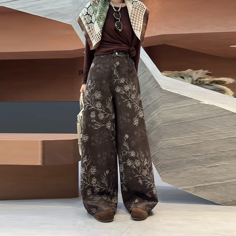 大码女装满身花朵阔腿长裤