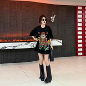 加肥卡通图案短袖 胖妹妹上衣 宽松遮肚子减龄2026新年款 T恤衫 韩版