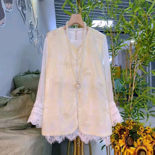 亮钻花新中式马甲蕾丝底摆小衫