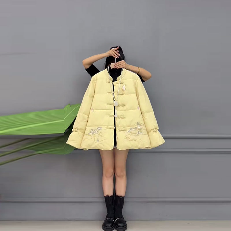 大码女装立领盘扣刺绣国风棉服