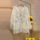女装 圆领长袖 重工亮钻花朵蕾丝上衣法式 加大码 小众设计胖妹妹小衫