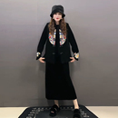 丝绒连衣裙 立领盘扣复古风百搭马甲胖妹妹黑色显瘦长款 加大码 女装