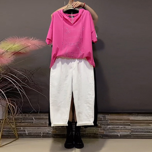 女装 上衣200斤连帽t恤胖妹妹显瘦体恤女裤 夏装 短袖 新款 2026年大码