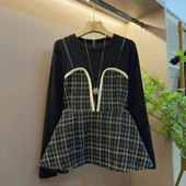 百搭小衫 加大码 小众设计秋季 款 女装 拼接吊带假两件上衣胖妹妹法式