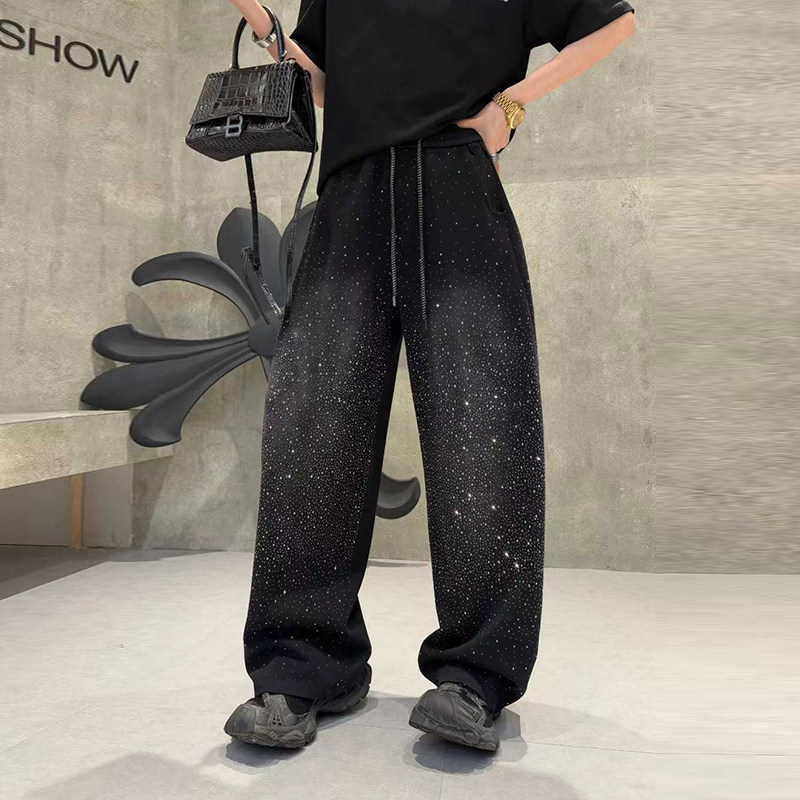 加肥松紧腰亮钻弯刀阔腿长裤胖妹妹宽松遮胯欧洲站洋气减龄休闲裤,女装/女士精品,大码裤装,淘宝优惠券,粉丝福利购,淘宝优惠卷