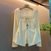 秋冬款 加肥方领前开叉长袖 百搭上衣 小众设计大码 女装 收腰小衫 韩版