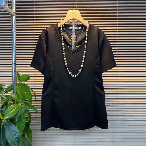 胖妹妹后背镂空短袖T恤衫