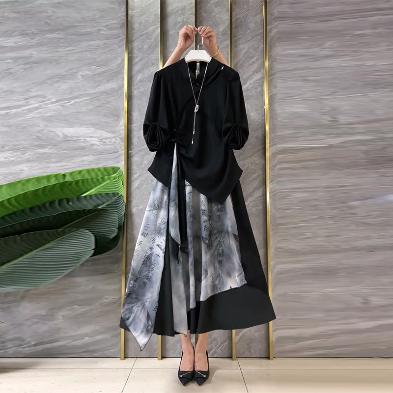 加肥女立领侧开叉短袖上衣花朵半身裙胖妹妹气质复古风显瘦两件套,女装/女士精品,大码套装,淘宝优惠券,粉丝福利购,淘宝优惠卷