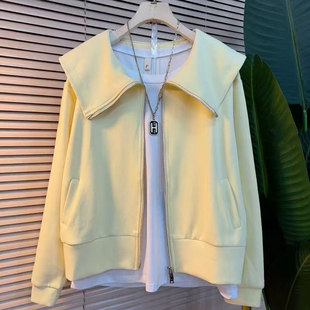 韩版大码女装纯色简约2026早春新款百搭上衣胖妹妹披肩领长袖外套