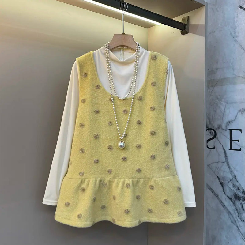 立领长袖打底衫圆领花朵马甲套装