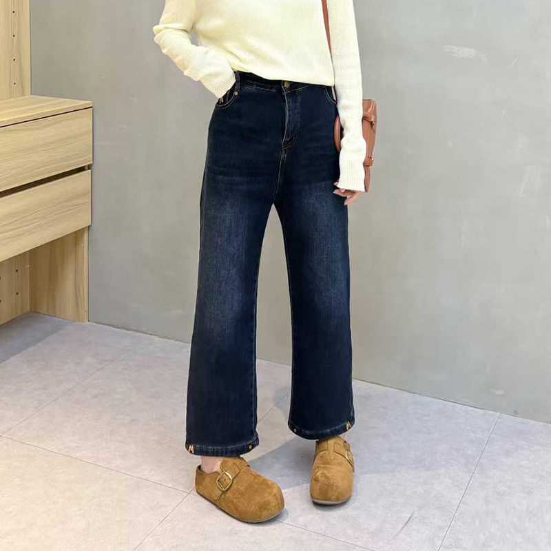 后腰松紧净版加绒直筒裤子