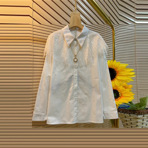 翻领蕾丝披肩长袖衬衫