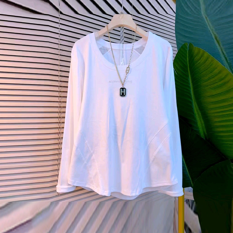 加大码女装圆领长袖休闲T恤衫胖妹妹韩版简约百搭宽松遮肚子上衣,女装/女士精品,大码内搭,淘宝优惠券,粉丝福利购,淘宝优惠卷