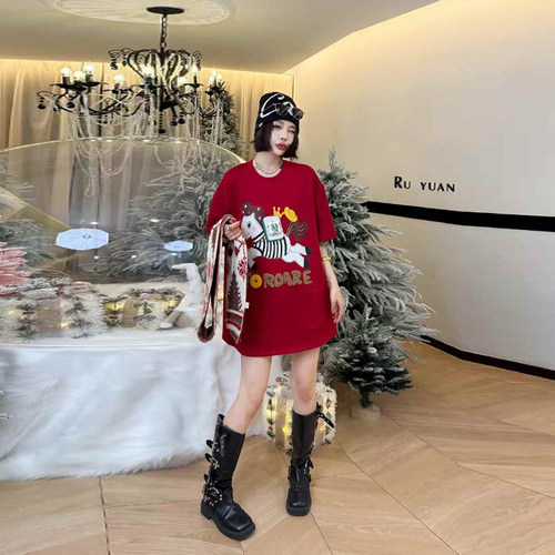 胖妹妹卡通图案字母短袖上衣