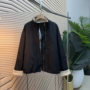 胖MM加肥连帽毛毛袖口拉链外套2026秋季新款大码女装百搭棉服上衣