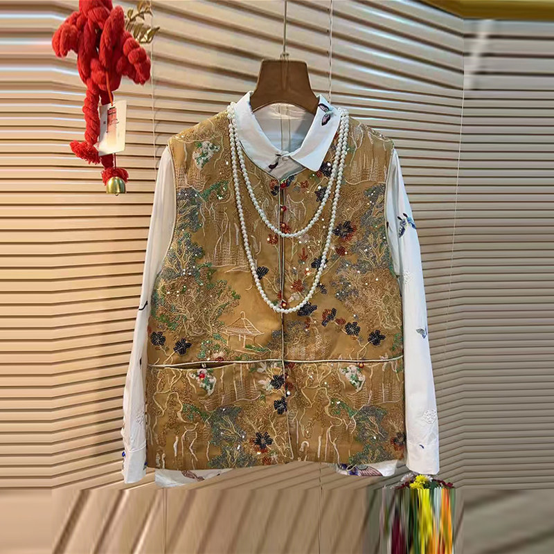 加大码女装圆领重工亮片刺绣国风马甲胖妹妹百搭翻领蝴蝶长袖衬衫,女装/女士精品,大码内搭,淘宝优惠券,粉丝福利购,淘宝优惠卷