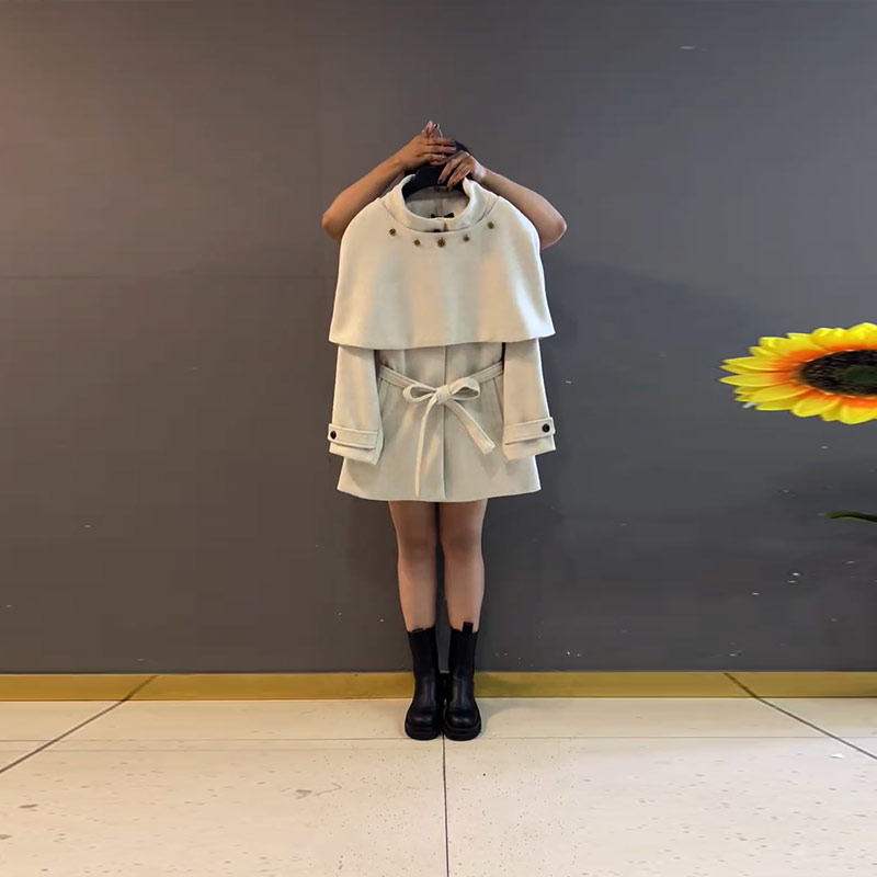 立领披肩纽扣腰带外套