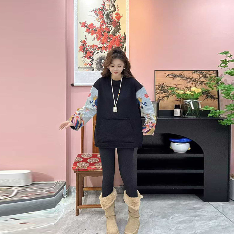 加肥拼色花朵长袖圆领上衣宽松遮肚子大码女装欧洲站减龄百搭卫衣,女装/女士精品,大码内搭,淘宝优惠券,粉丝福利购,淘宝优惠卷