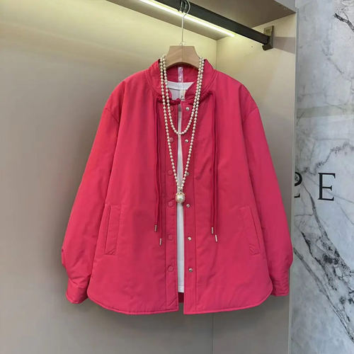 大码女装流苏扣立领长袖棉服