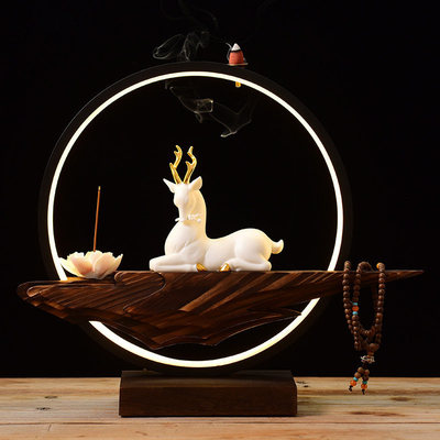 灯圈白瓷小鹿中式禅意倒流香炉家用室内盘香檀香炉茶道客厅香薰炉