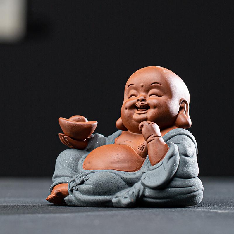 茶宠摆件 精品可养 禅意弥勒笑佛茶桌茶道办公桌创意家居饰品配件