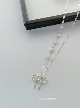儿童生日礼物S925纯银蝴蝶结天然珍珠锁骨链定做轻奢可爱女孩项链