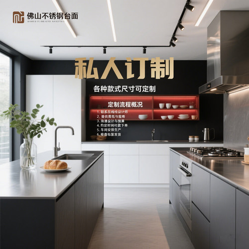 304不锈钢磨砂防刮花台面橱柜岛台厨房操作台水槽一体焊接定制