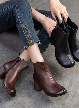 661中跟软底短靴2025秋冬头层牛皮复古风简约罗马靴百搭小众女鞋