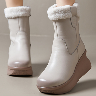 998厚底雪地靴女头层牛皮时尚 简约加绒保暖轻便休闲皮靴23秋冬新