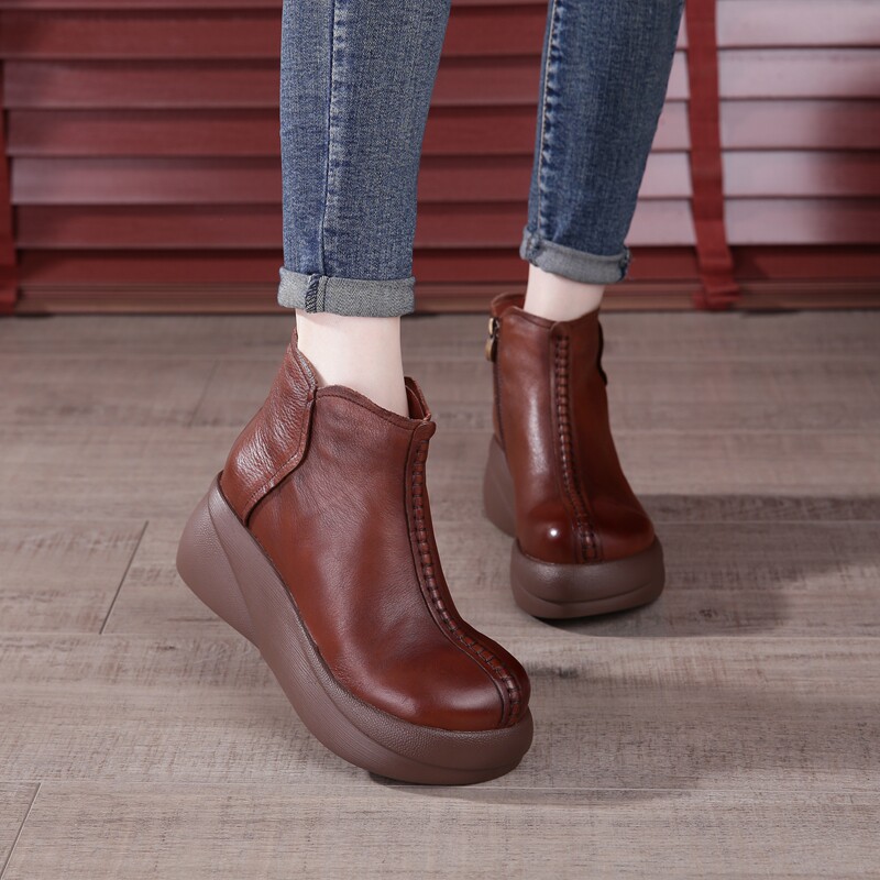 9081中缝厚底靴软底真皮松糕妈妈鞋马丁靴皮靴短靴冬新款单靴复古,女鞋,时装靴,淘宝优惠券,粉丝福利购,淘宝优惠卷