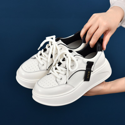 2025秋季新款头层牛皮小白鞋新款韩版厚底增高运动板鞋休闲女鞋